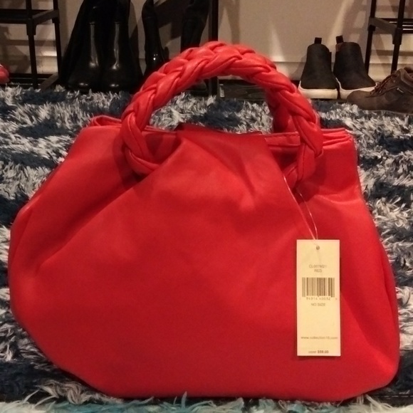 NWT Braided Handle Handbag/Crossbody Purse in Red - Picture 3 of 9
